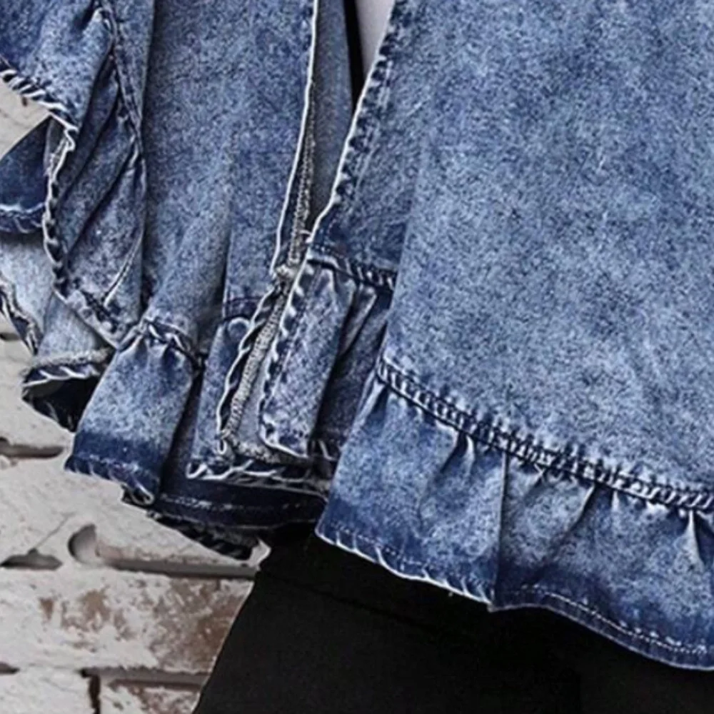 Boho Denim Open Front Ruffle Detail Light Jacket Coat - Picture 3 of 5
